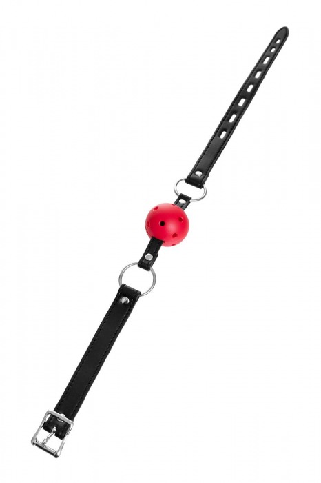 Красный кляп-шар на черных ремешках - ToyFa - купить с доставкой в Воронеже