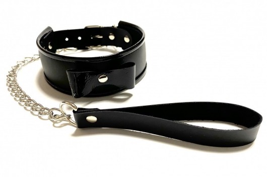 Черный ошейник с поводком из эко-кожи - БДСМ Арсенал - купить с доставкой в Воронеже