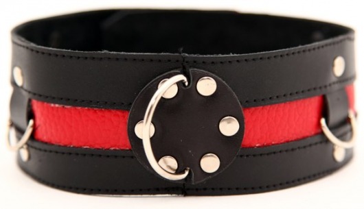 Чёрный ошейник с красной полосой - БДСМ Арсенал - купить с доставкой в Воронеже