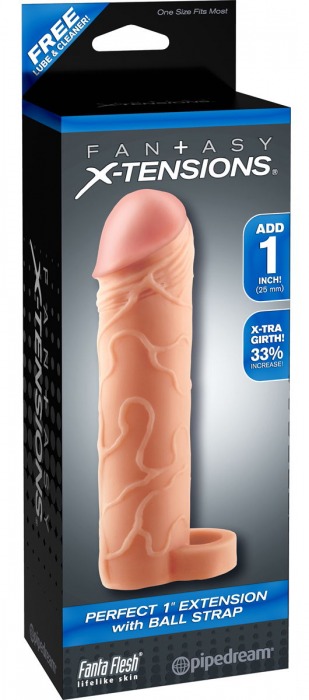 Телесная насадка с кольцом Perfect 1 Extension with Ball Strap - 17 см. - Pipedream - в Воронеже купить с доставкой