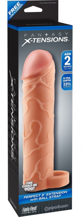 Телесная насадка с кольцом Perfect 2  Extension with Ball Strap - 19 см. - Pipedream - в Воронеже купить с доставкой