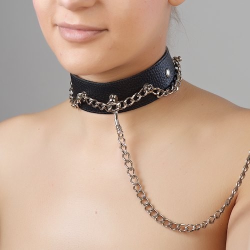 Чёрный ошейник из натуральной кожи - Sitabella - купить с доставкой в Воронеже