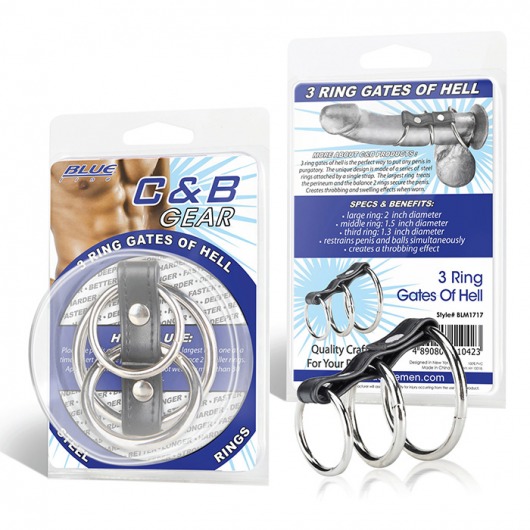 Хомут на пенис из трех металлических колец 3 RING GATES OF HELL - BlueLine - в Воронеже купить с доставкой