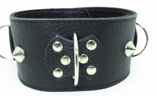 Черный кожаный ошейник с короткими шипами - БДСМ Арсенал - купить с доставкой в Воронеже
