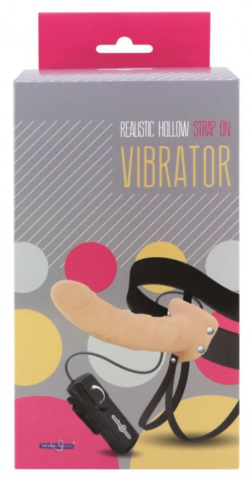 Полый страпон телесного цвета с встроенным вибратором - 20 см. - Seven Creations - купить с доставкой в Воронеже