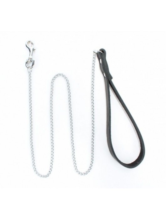 Металлический поводок с кожаной ручкой - БДСМ Арсенал - купить с доставкой в Воронеже