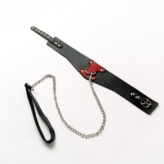 Черный широкий ошейник с красным декором и поводком - Crazy Handmade - купить с доставкой в Воронеже