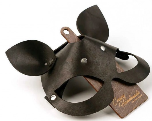 Черная кожаная маска  Кошка  с маленькими ушками - Crazy Handmade - купить с доставкой в Воронеже