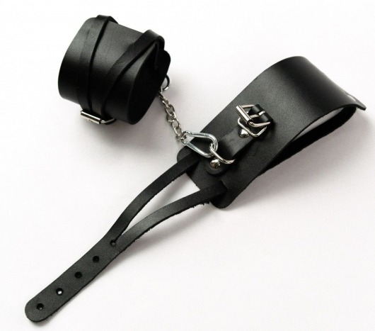 Черные кожаные оковы с креплением в виде веревочек - Crazy Handmade - купить с доставкой в Воронеже