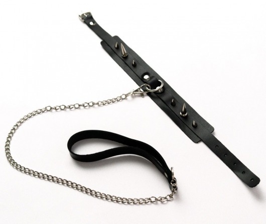 Черный ошейник с шипами и поводком - Crazy Handmade - купить с доставкой в Воронеже