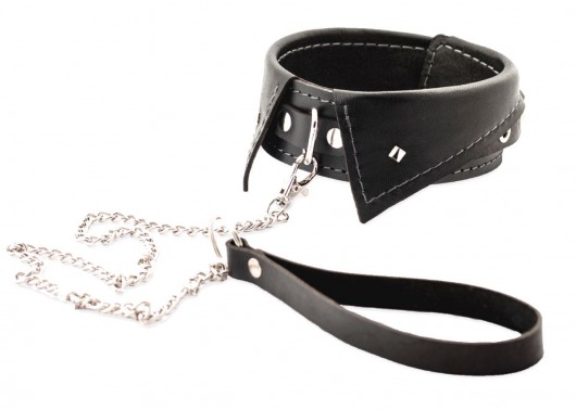 Черный ошейник-воротничок с металлическим поводком - Crazy Handmade - купить с доставкой в Воронеже