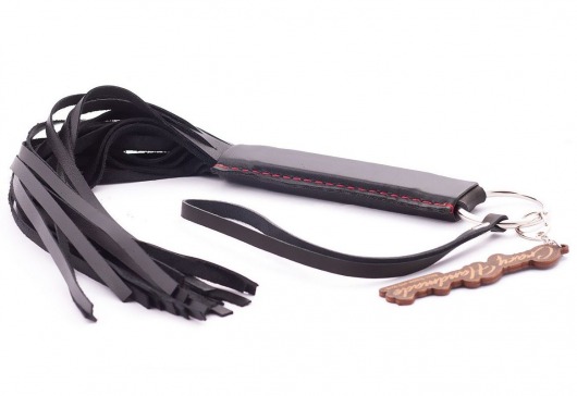 Черная кожаная плеть с удобной ручкой - 50 см. - Crazy Handmade - купить с доставкой в Воронеже