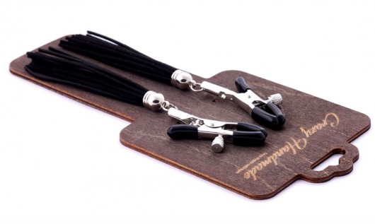 Зажимы на соски с черными замшевыми кисточками - Crazy Handmade - купить с доставкой в Воронеже