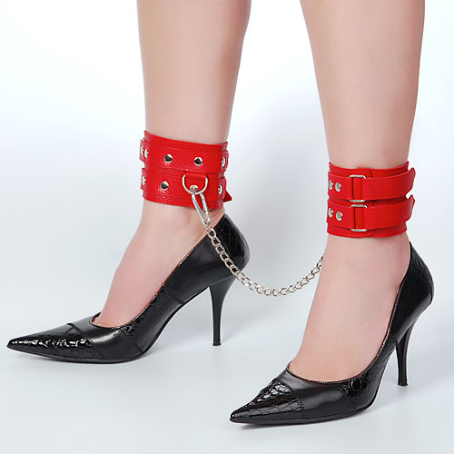 Кожаные красные оковы с цепочкой - Sitabella - купить с доставкой в Воронеже