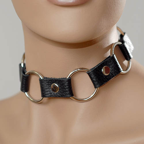 Кожаный черный ошейник с кольцами - Sitabella - купить с доставкой в Воронеже