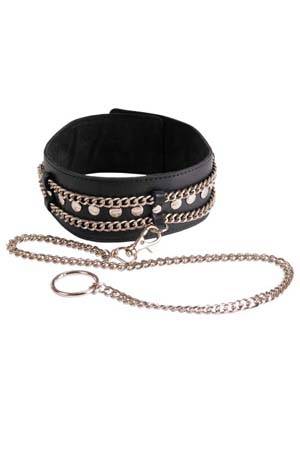 Чёрный ошейник с цепочками и поводком - Sitabella - купить с доставкой в Воронеже