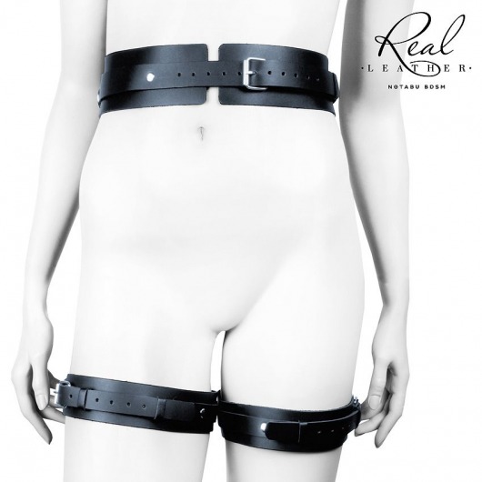 Черный кожаный пояс с гартерами - S-M - Notabu - купить с доставкой в Воронеже