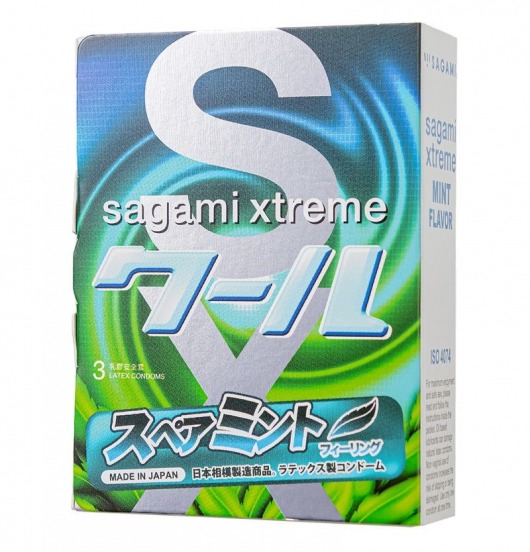 Презервативы Sagami Xtreme Mint с ароматом мяты - 3 шт. - Sagami - купить с доставкой в Воронеже