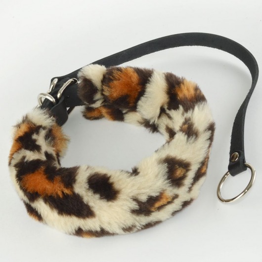 Леопардовый меховой ошейник с кожаным поводком - Sitabella - купить с доставкой в Воронеже