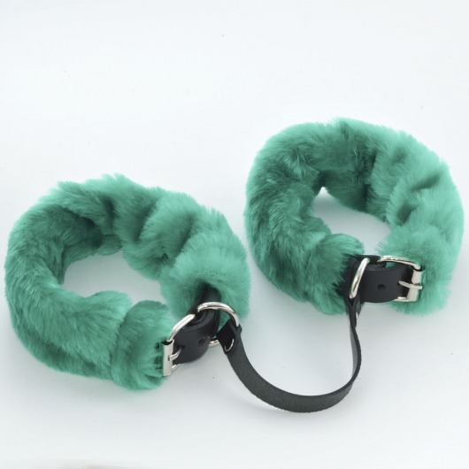 Черные кожаные оковы со съемной зеленой опушкой - Sitabella - купить с доставкой в Воронеже