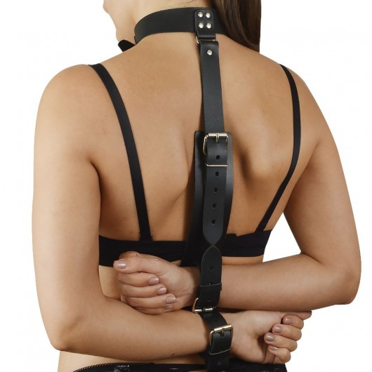Черная кожаная фиксация рук за спиной  Новичок - Sitabella - купить с доставкой в Воронеже