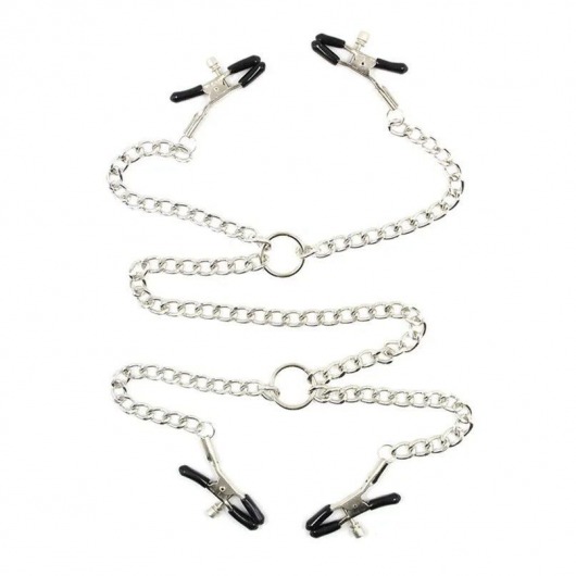 Серебристые зажимы для сосков и половых губ на тонкой цепочке - Notabu - купить с доставкой в Воронеже