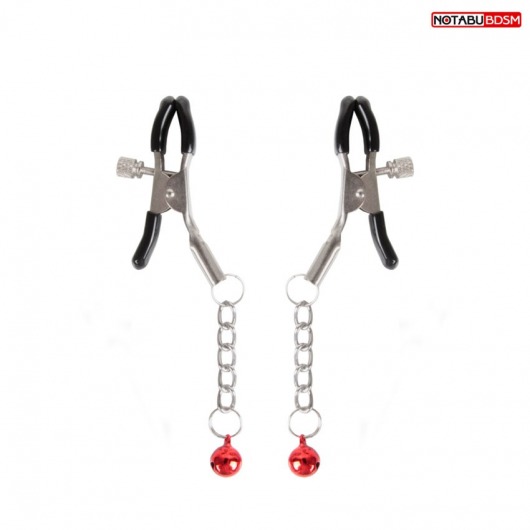 Серебристые зажимы на соски с шариками на цепочках - Notabu - купить с доставкой в Воронеже