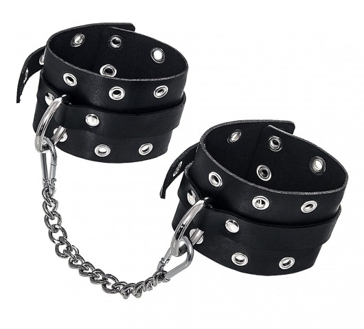 Черные кожаные однослойные оковы с люверсами - Pecado - купить с доставкой в Воронеже