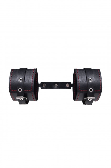 Черные кожаные однослойные оковы с контрастной строчкой - Pecado - купить с доставкой в Воронеже