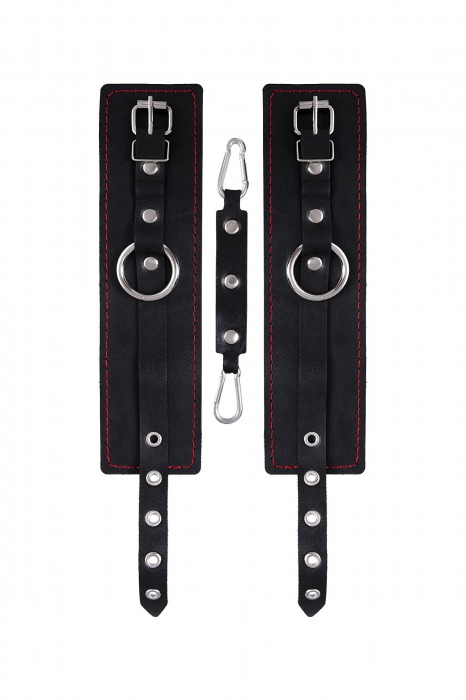 Черные кожаные однослойные оковы с контрастной строчкой - Pecado - купить с доставкой в Воронеже