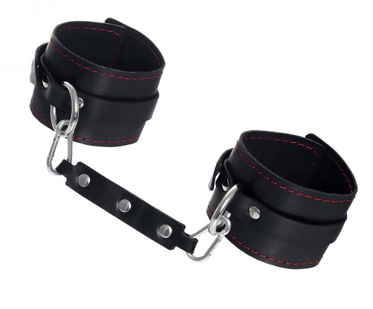Черные кожаные однослойные оковы с контрастной строчкой - Pecado - купить с доставкой в Воронеже