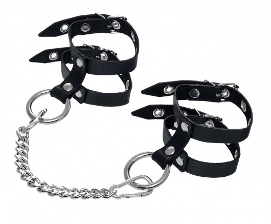 Черные однослойные кожаные оковы из двух ремешков - Pecado - купить с доставкой в Воронеже