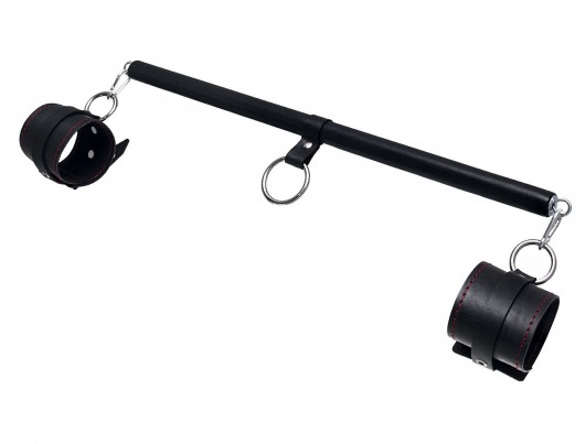 Черная распорка для ног с кожаными манжетами - Pecado - купить с доставкой в Воронеже