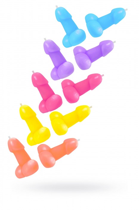 Набор из 10 разноцветных свечей в форме пениса - Pecado - купить с доставкой в Воронеже