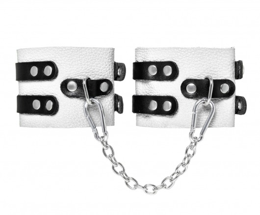Бело-черные оковы с двумя ремешками и люверсами - Pecado - купить с доставкой в Воронеже
