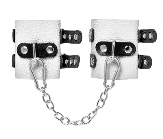 Бело-черные наручники с двумя ремешками и люверсами - Pecado - купить с доставкой в Воронеже