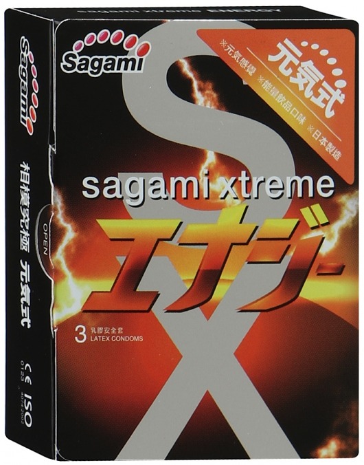 Презервативы Sagami Xtreme ENERGY с ароматом энергетика - 3 шт. - Sagami - купить с доставкой в Воронеже
