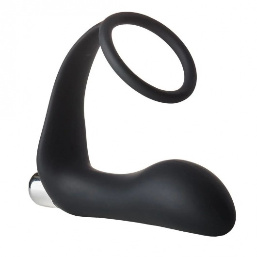 Черное эрекционное кольцо с вибропробкой Vibrating Anal Plug With Cockring - Dream Toys - в Воронеже купить с доставкой