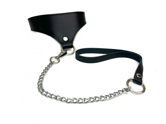 Черный кожаный ошейник Black Phoenix с поводком - БДСМ Арсенал - купить с доставкой в Воронеже