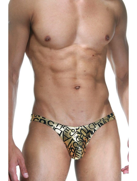 Мужские золотистые трусы-слипы с черными буквами - Don Moris купить с доставкой