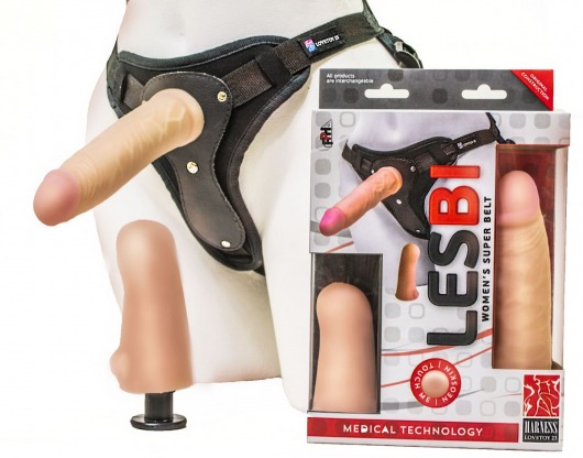 Телесный страпон Harness LESBI с вагинальной пробкой - 16,5 см. - LOVETOY (А-Полимер) - купить с доставкой в Воронеже