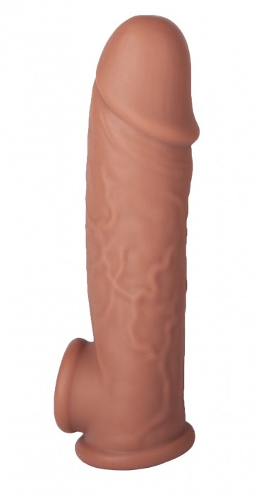 Коричневая удлиняющая насадка с отверстием для мошонки - 18,5 см. - Feelin - в Воронеже купить с доставкой