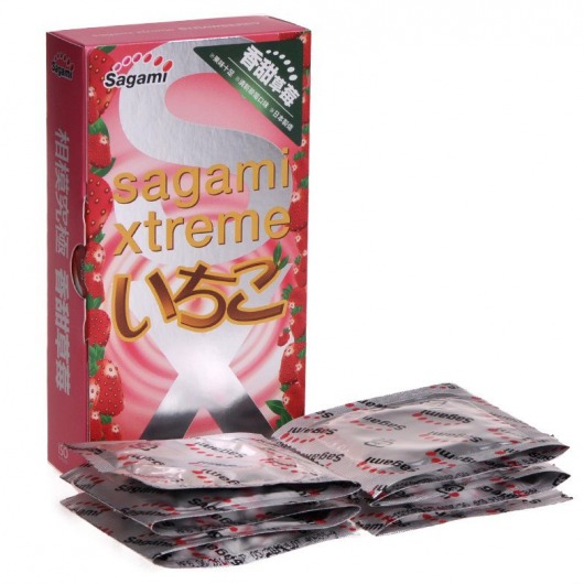 Презервативы Sagami Xtreme Strawberry c ароматом клубники - 10 шт. - Sagami - купить с доставкой в Воронеже