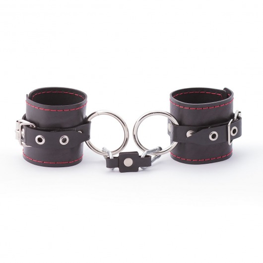 Черные однослойные кожаные наручники с контрастной строчкой - Crazy Handmade - купить с доставкой в Воронеже