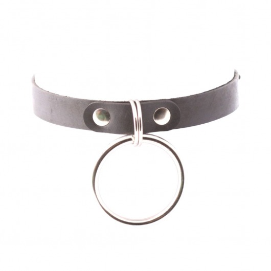 Черный кожаный чокер с большим кольцом - Crazy Handmade - купить с доставкой в Воронеже