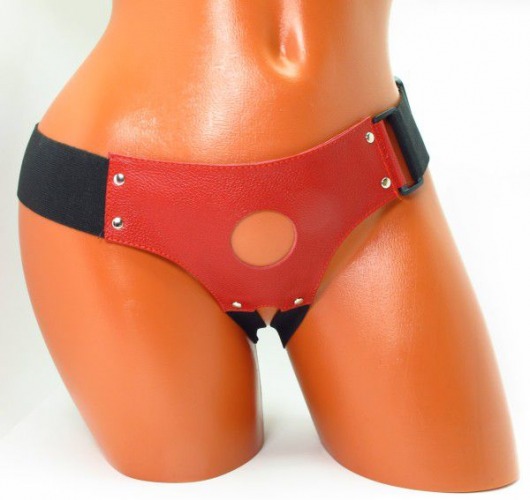 Красные кожаные трусики для страпона - БДСМ Арсенал - купить с доставкой в Воронеже