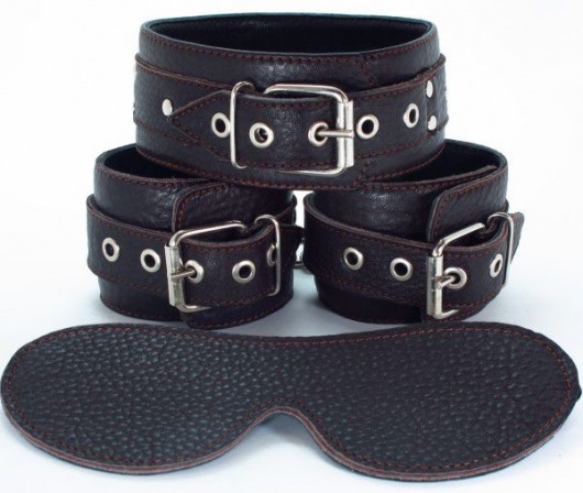 Набор БДСМ-аксессуаров из мягкой кожи черного цвета - БДСМ Арсенал - купить с доставкой в Воронеже