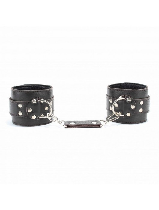 Коричневые оковы из мягкой кожи на металлической цепочке - БДСМ Арсенал - купить с доставкой в Воронеже