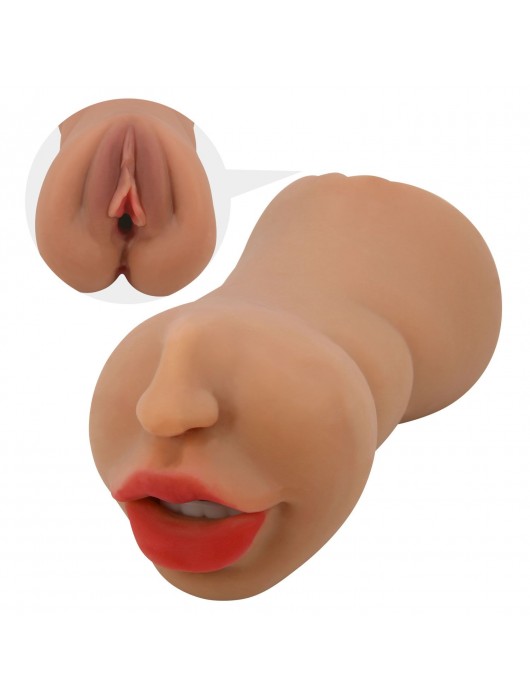 Темно-бежевый двусторонний мастурбатор Zoey - ротик и вагина - Baile - в Воронеже купить с доставкой