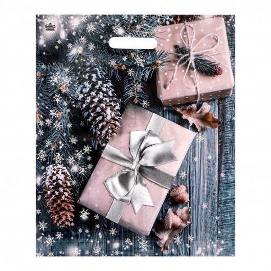 Новогодний пакет с принтом в виде подарков и вырубной ручкой (45х38 см) - Сима-Ленд - купить с доставкой в Воронеже